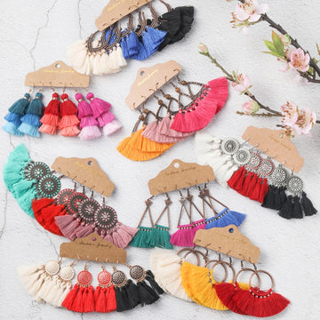 Bohemia Big Tassel Earring Sets Vintage Ethnic Bright Colors Long Fringe Earrings Set for Women Girl Statement Jewelry Gifts daiiibabyyy